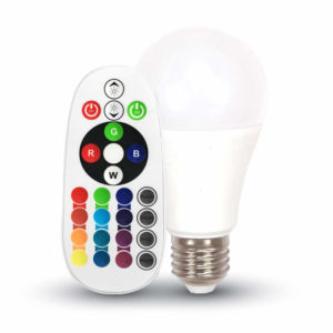 V-TAC LAMPADA LED E27 6W=40W RGB E LUCE CALDA-NATURALE-FREDDA CON TELECOMANDO SKU 7121-7150-7151